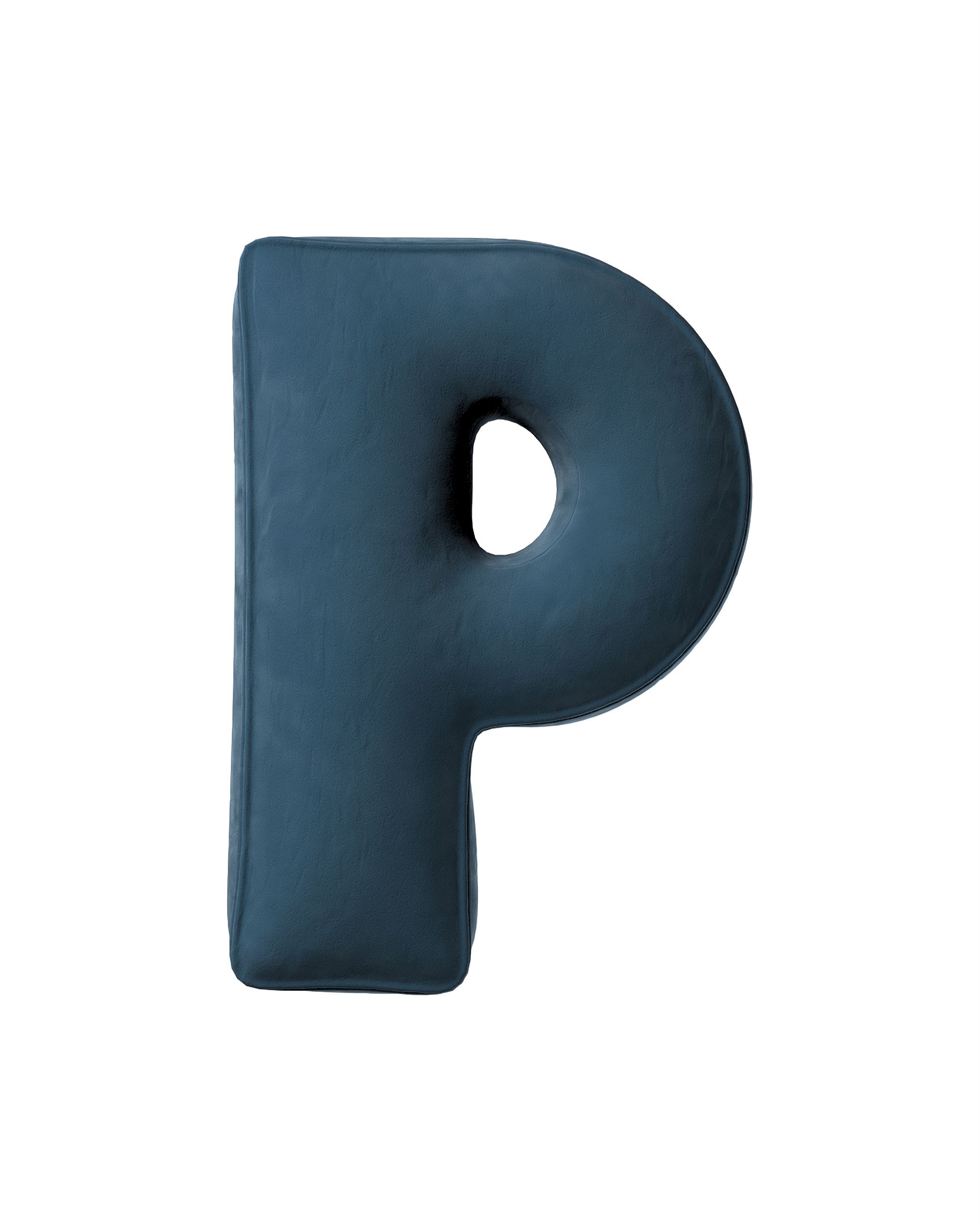 Buchstabenkissen P Farbe blau Stoff glänzend, samt