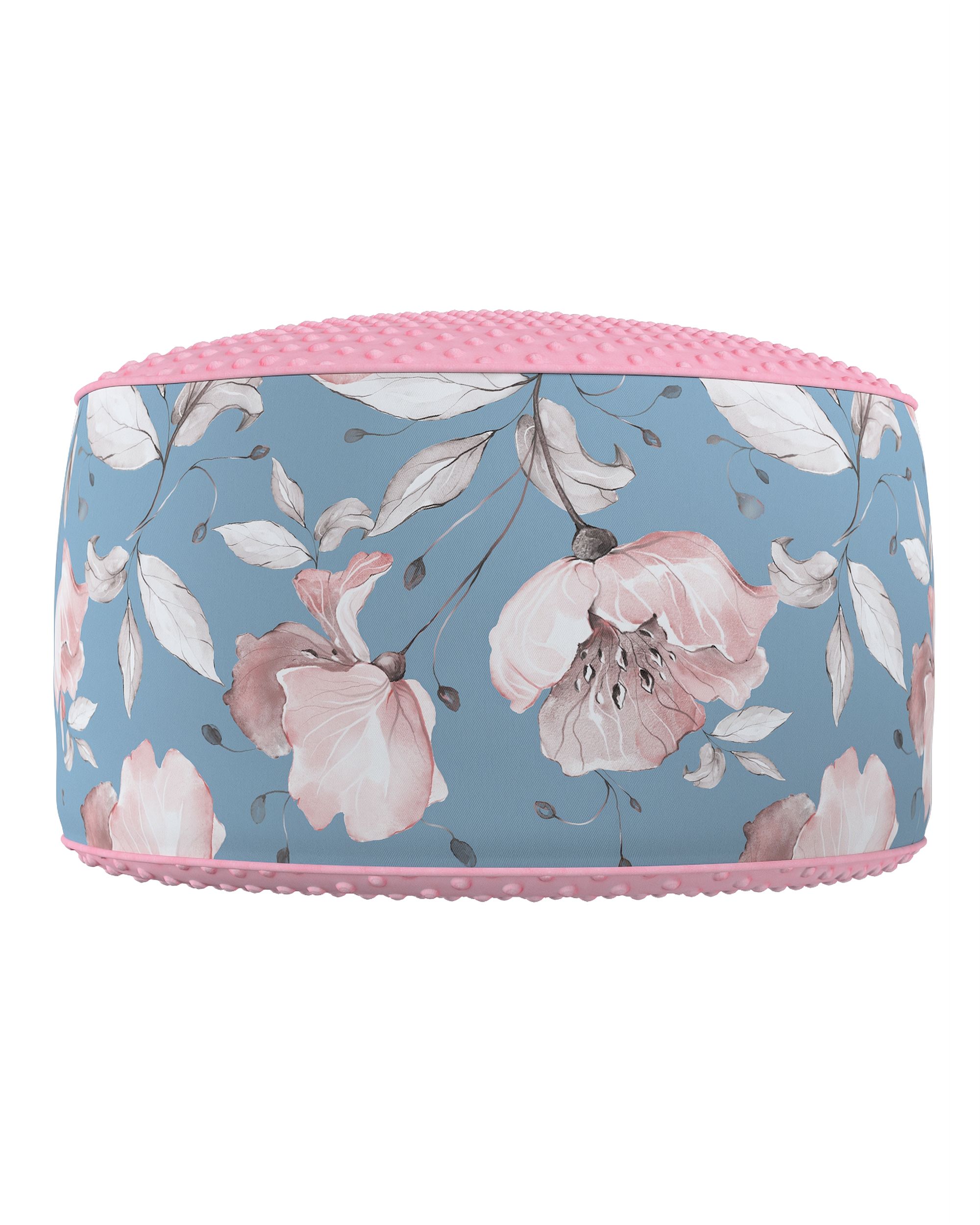 Zweifarbiger Pouf aus Minky Farbe blau Stoff gemustert (hover)