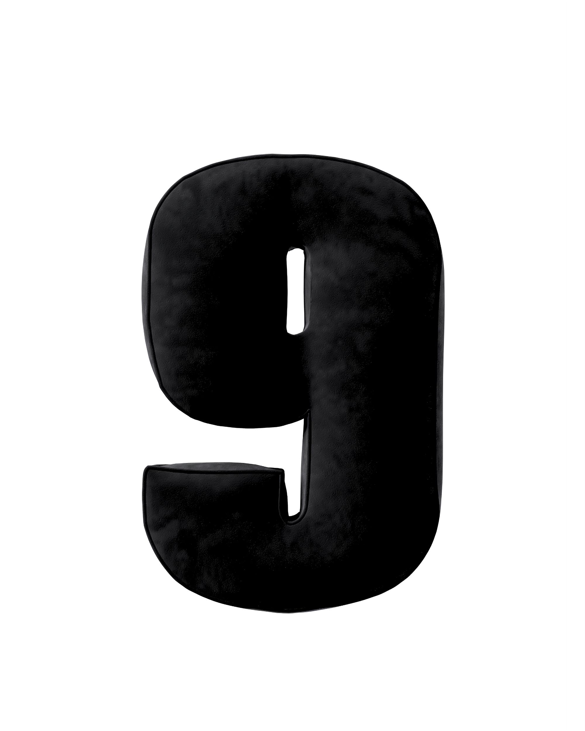 Zahlenkissen 9 Farbe schwarz Stoff glänzend, samt