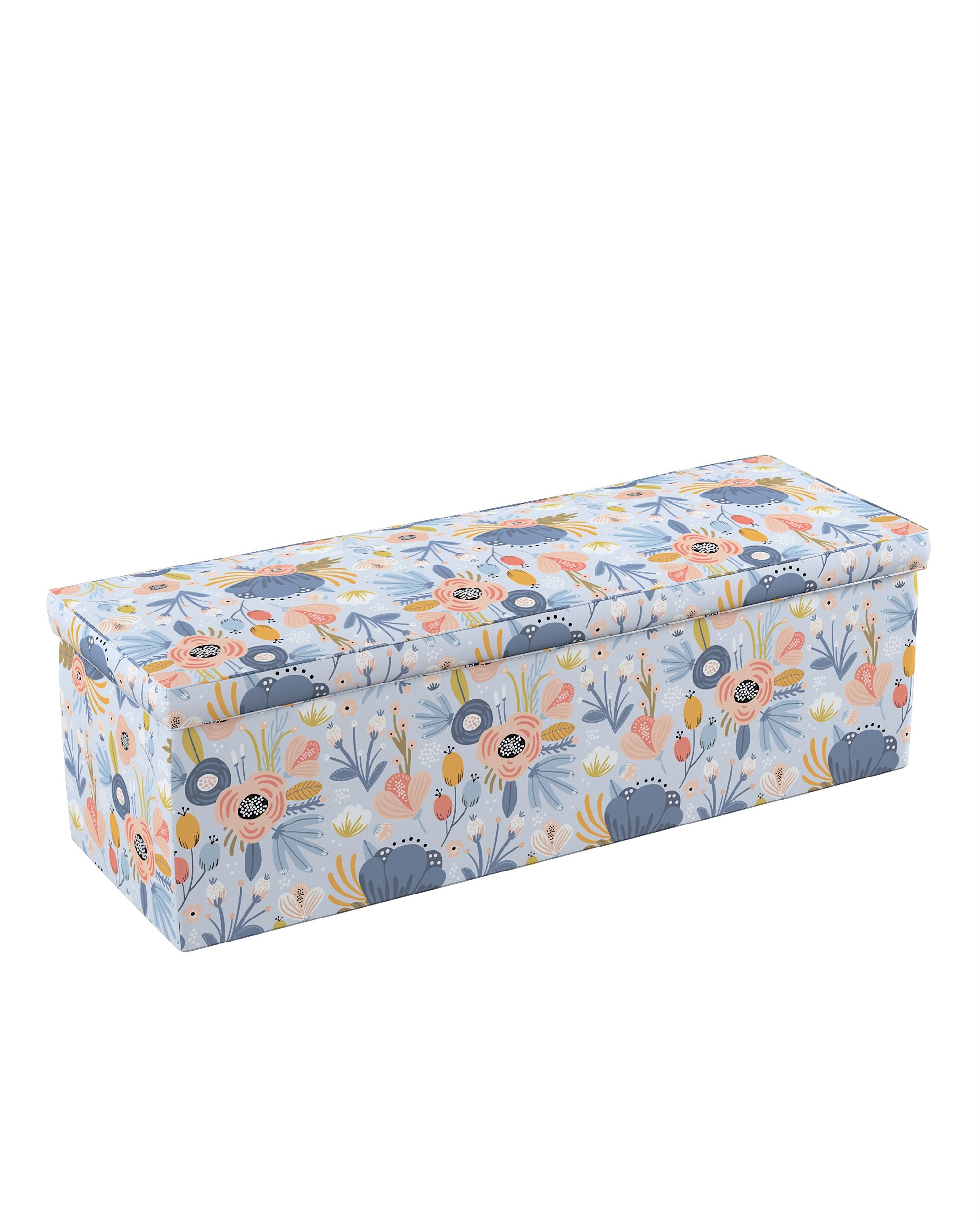 Polstertruhe Farbe blau Stoff gemustert