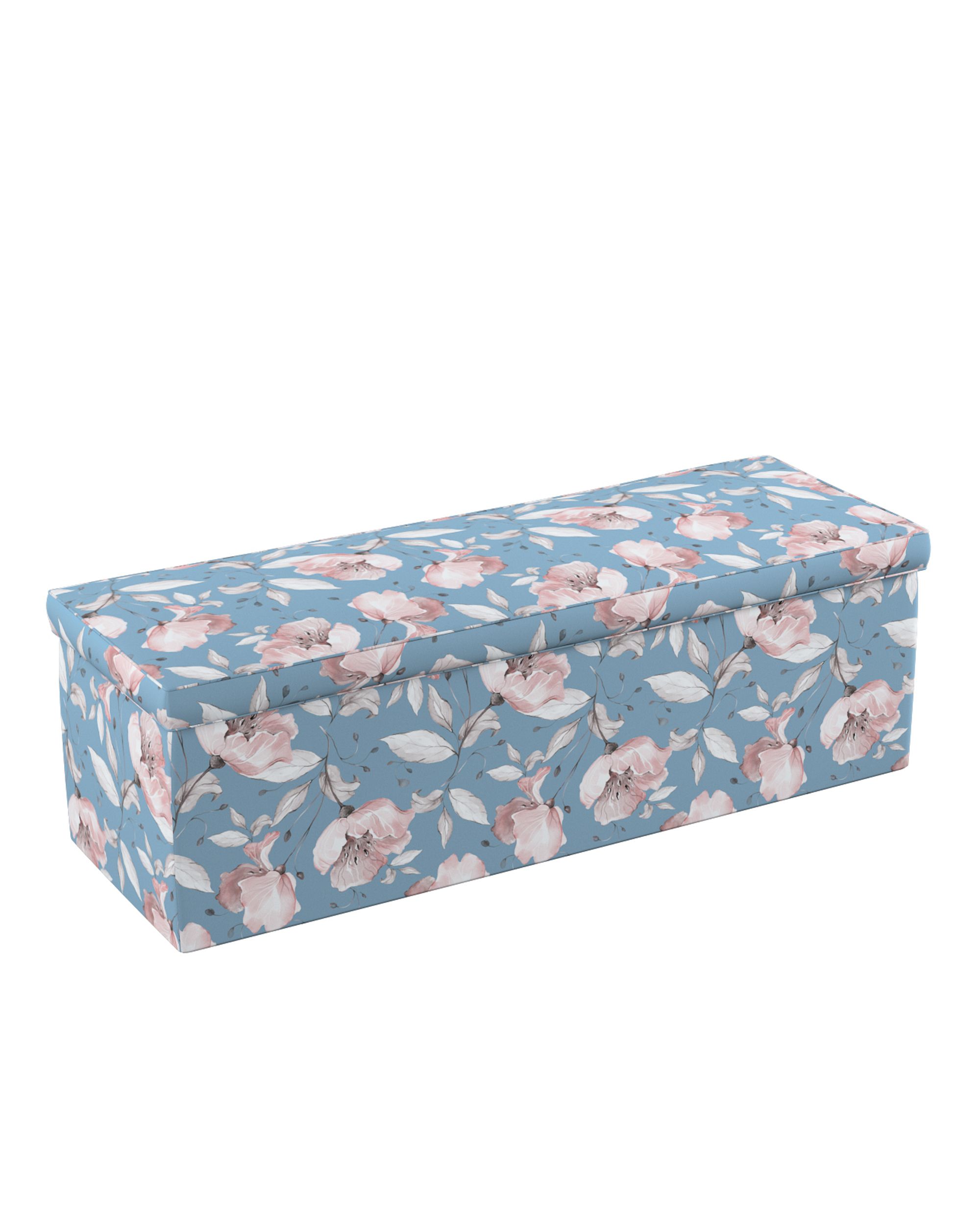 Polstertruhe Farbe blau Stoff gemustert