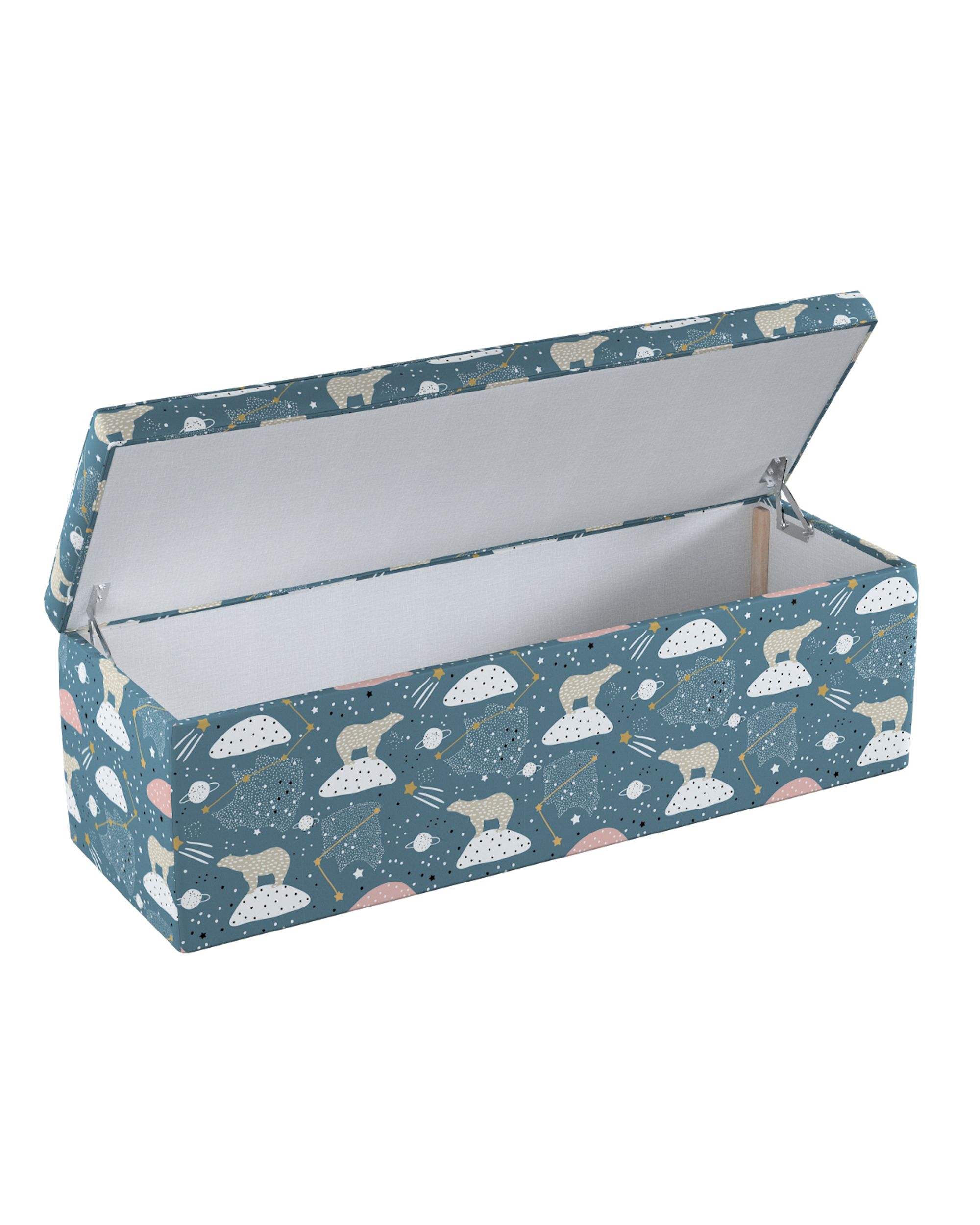 Polstertruhe Farbe blau Stoff gemustert