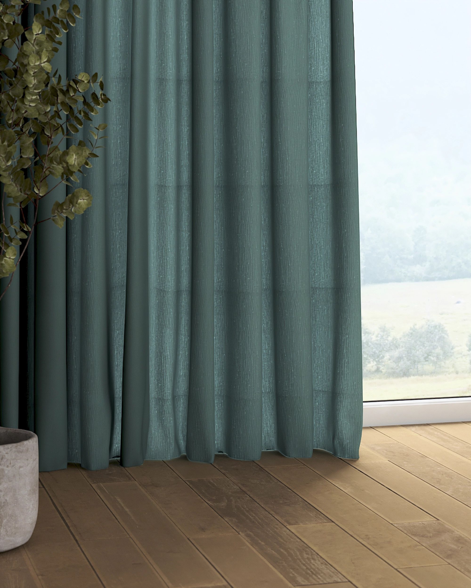 Vorhang mit Kräuselband 1 Stck. Farbe grün Stoff halbtransparent, strukturiert (hover)