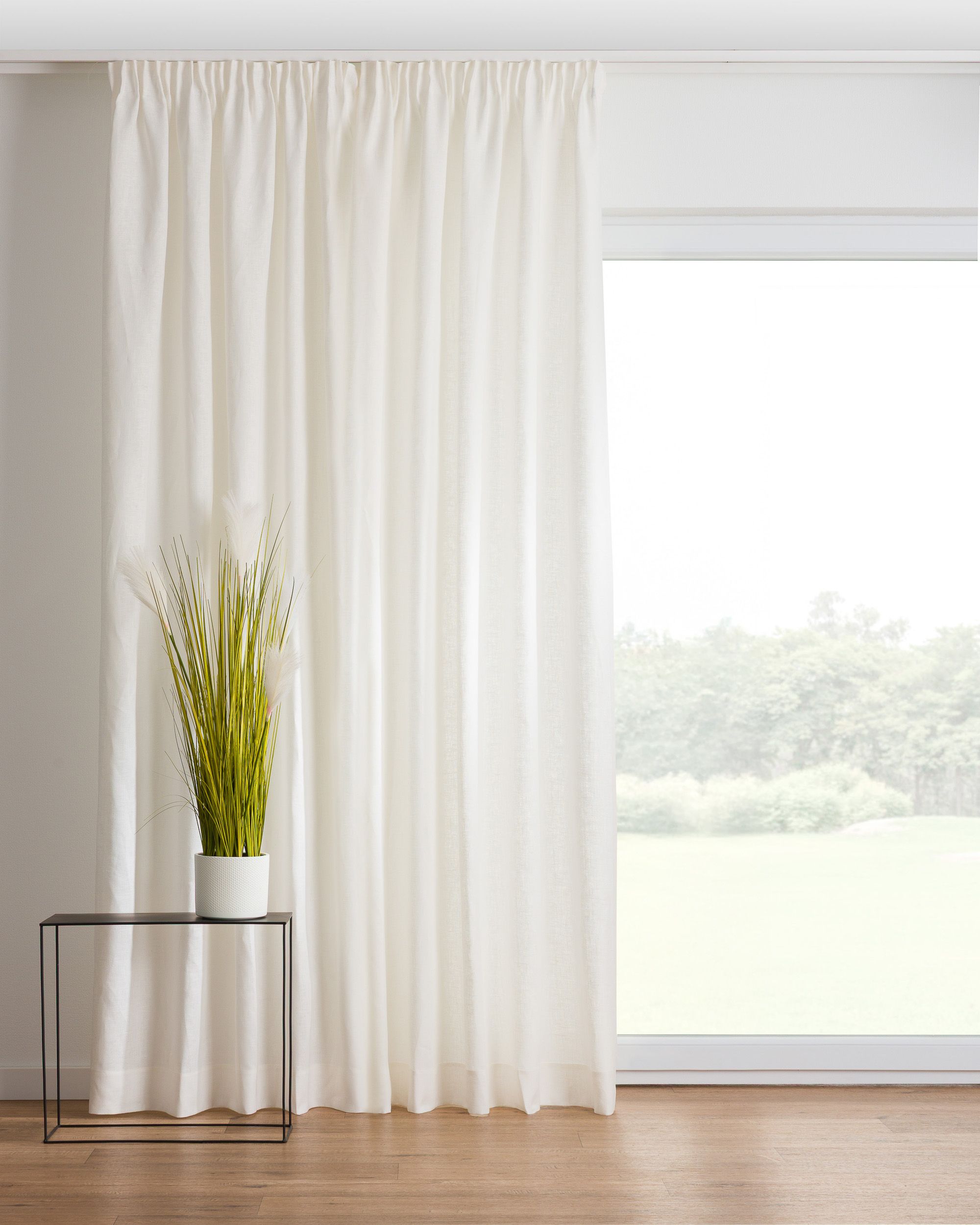 Vorhang mit Kräuselband 1 Stck. Farbe weiß Stoff halbtransparent, strukturiert, aus leinen