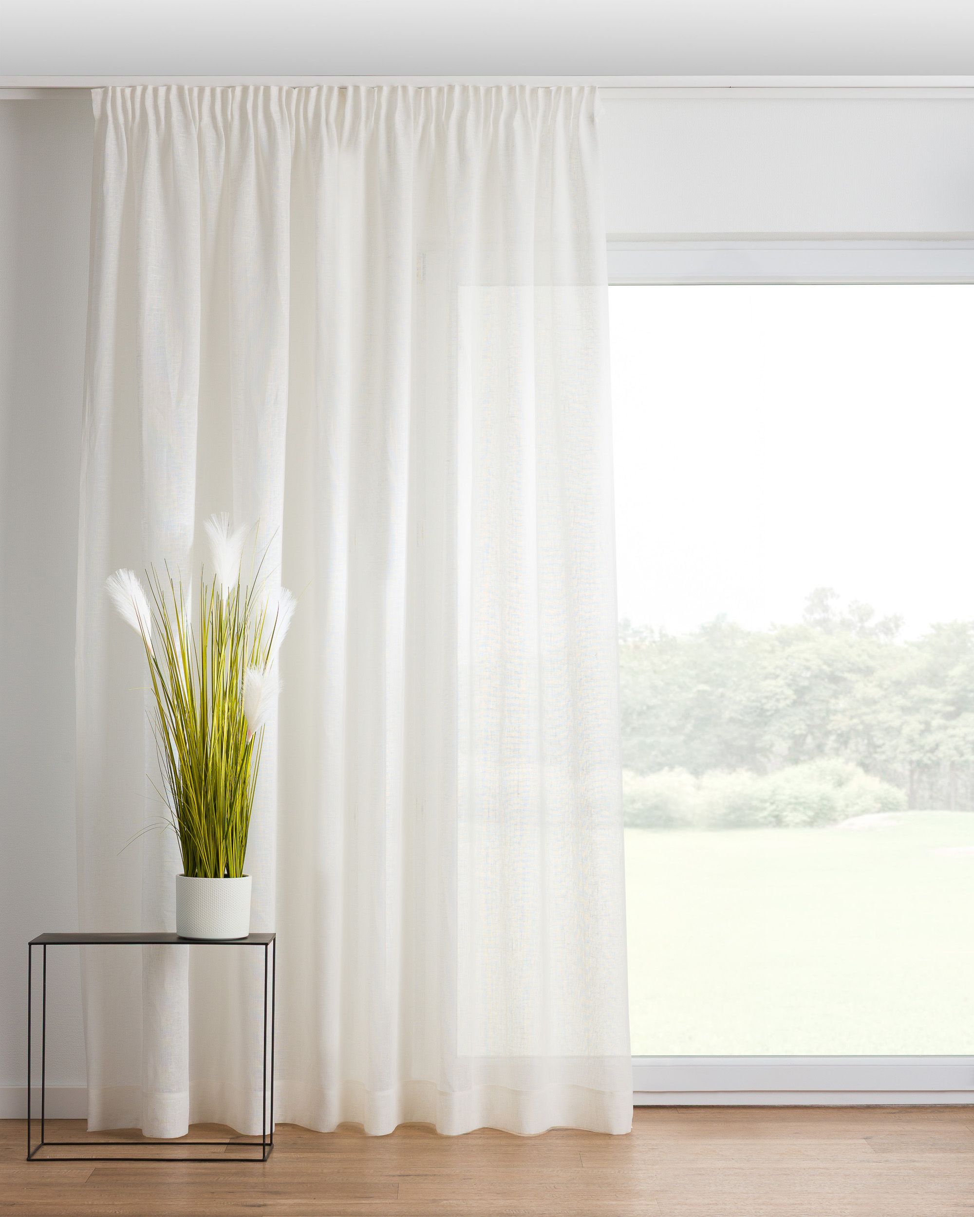 Vorhang mit Kräuselband 1 Stck. Farbe weiß Stoff halbtransparent, strukturiert, aus leinen