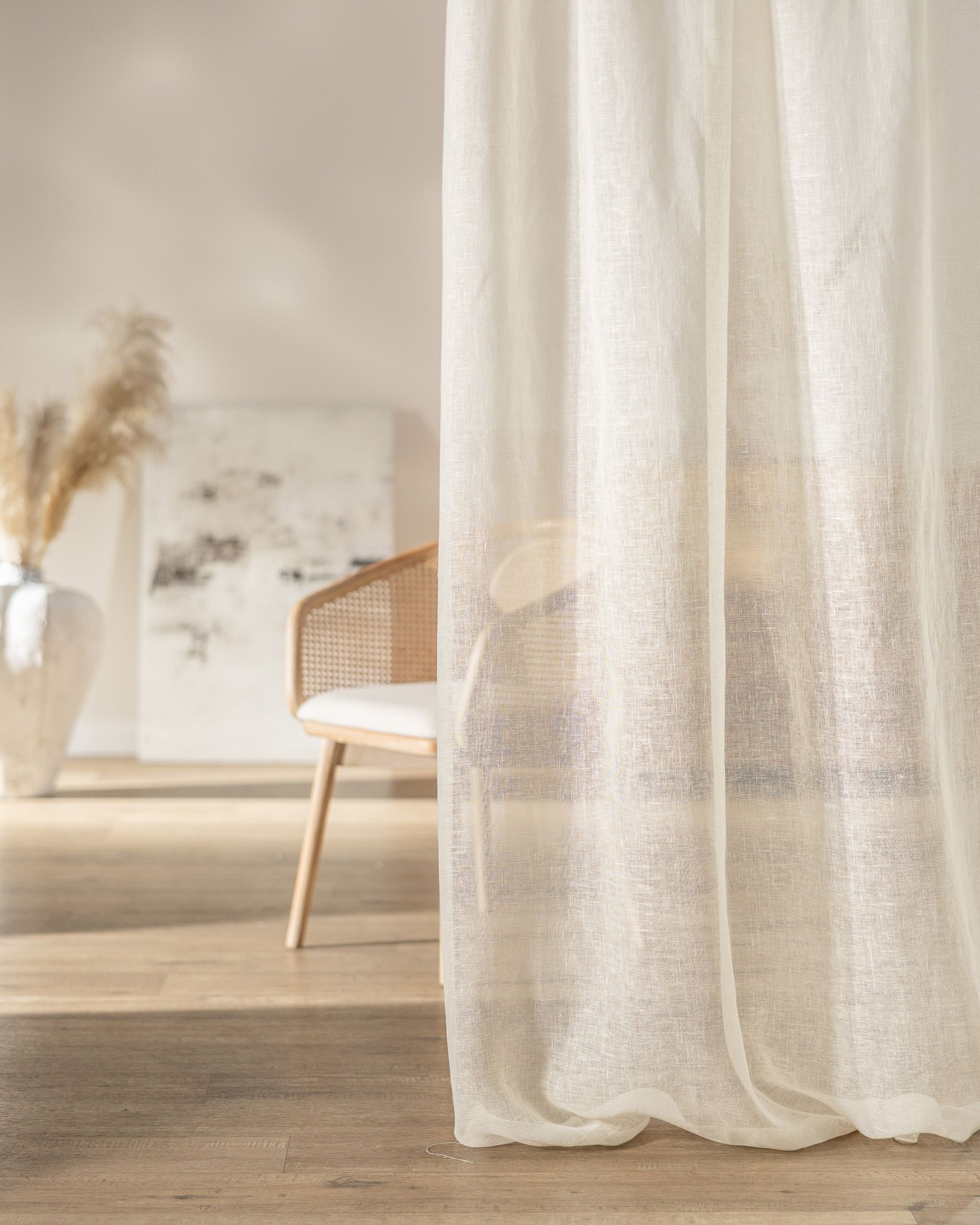 Vorhang mit Kräuselband 1 Stck. Farbe creme Stoff halbtransparent, strukturiert, aus leinen (hover)