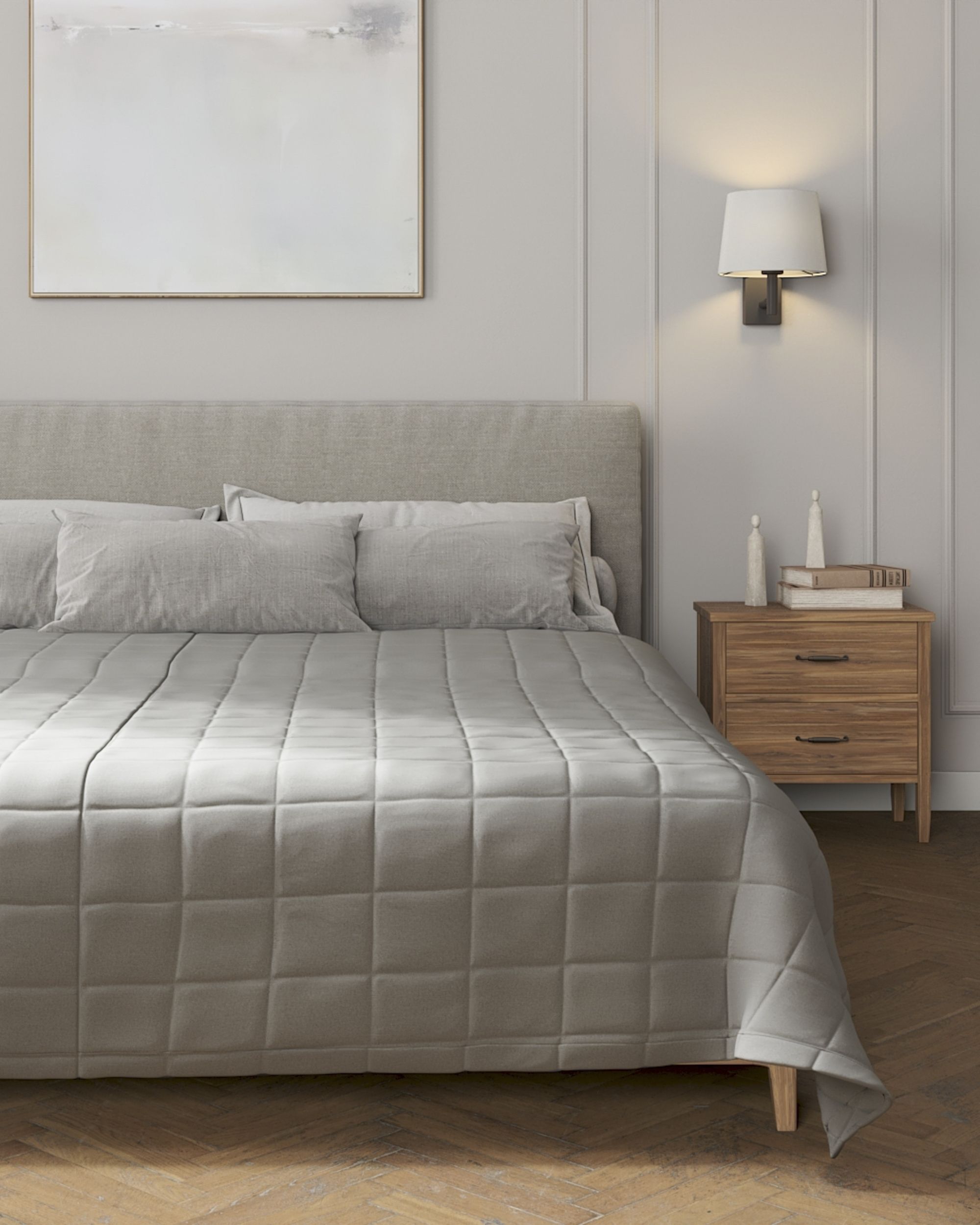 Tagesdecke mit Karosteppung Farbe grau (hover)