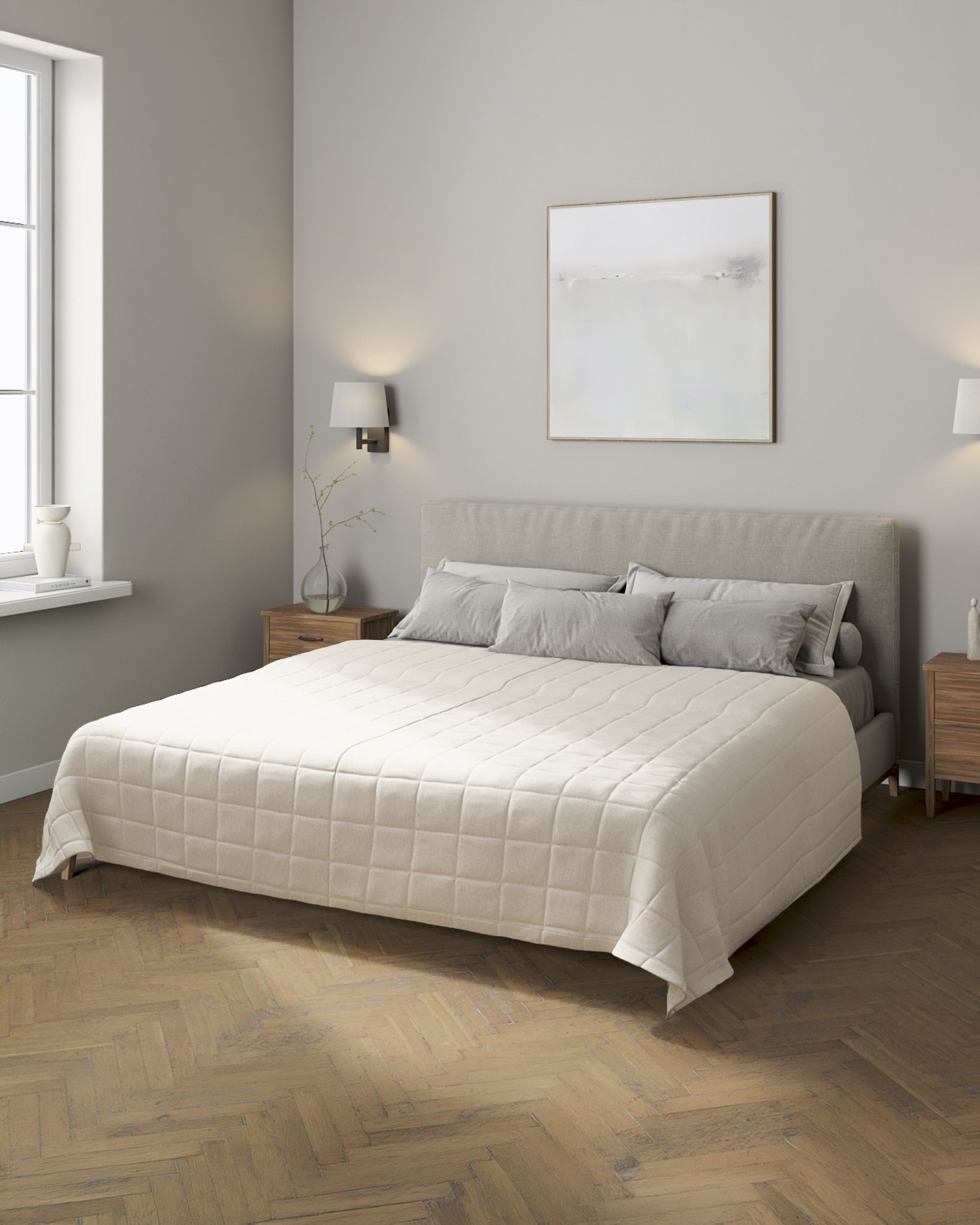 Tagesdecke mit Karosteppung Farbe beige