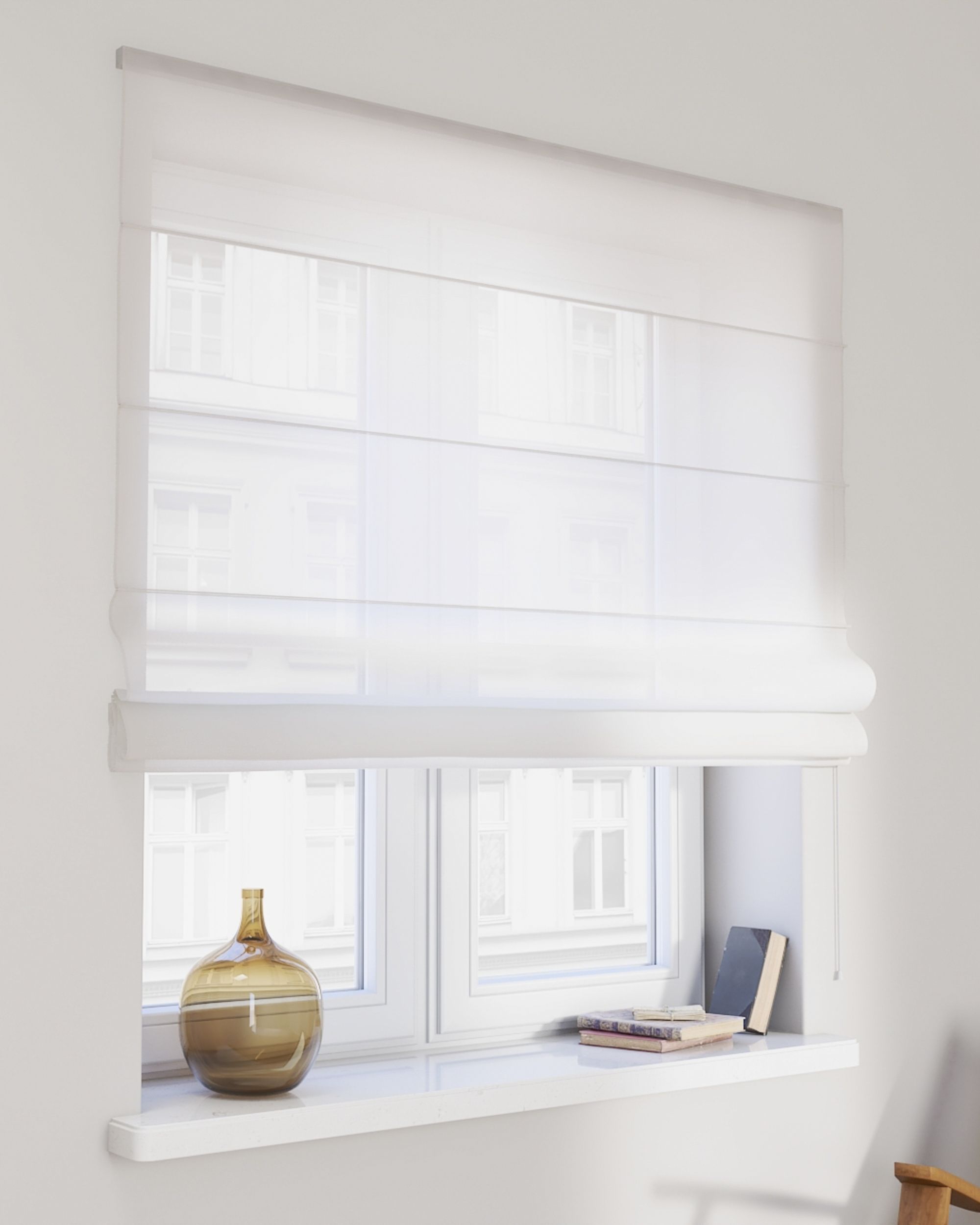 Raffrollo Voile Fibi Farbe weiß Stoff halbtransparent, strukturiert