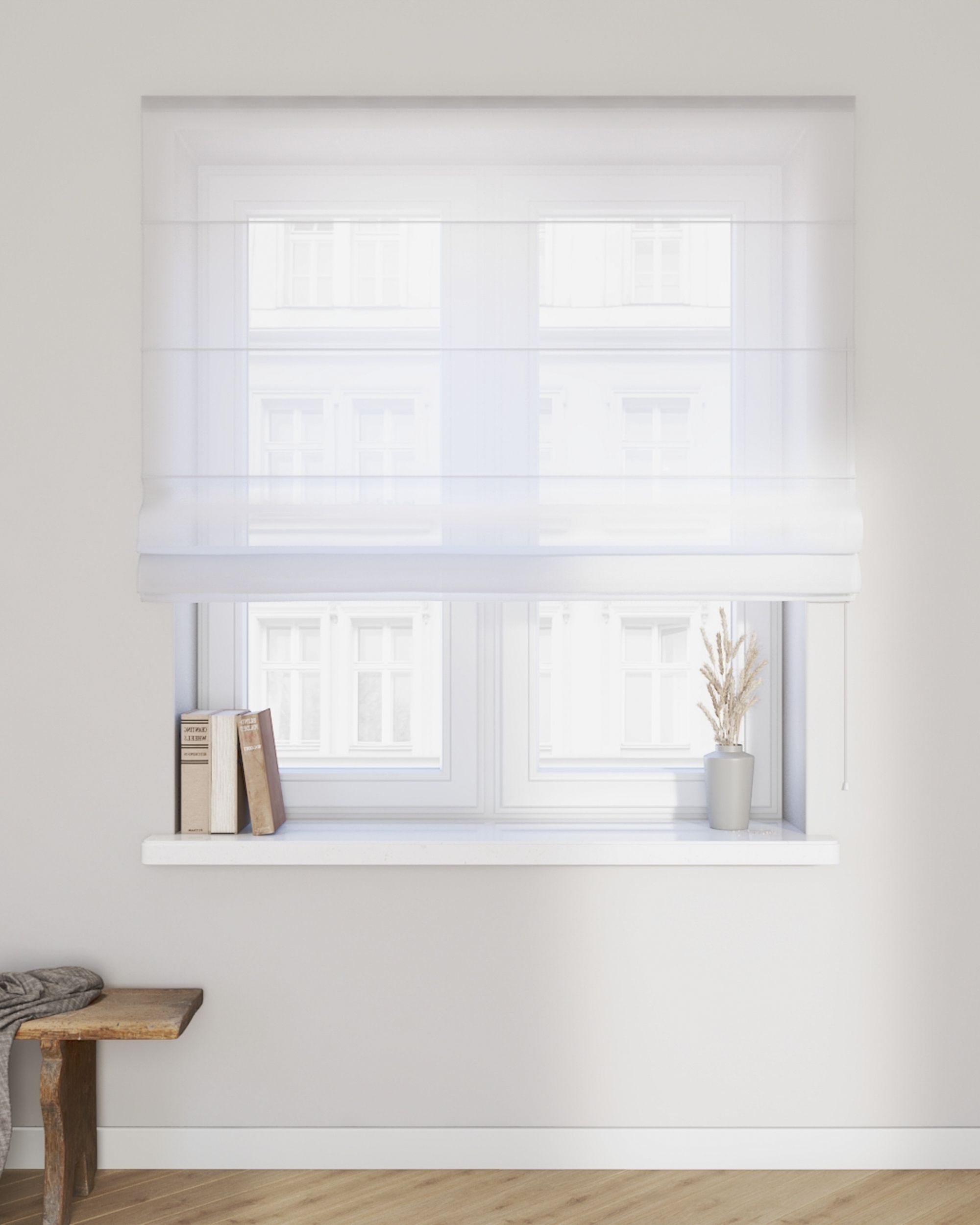 Raffrollo Voile Fibi Farbe weiß Stoff halbtransparent, glänzend (hover)