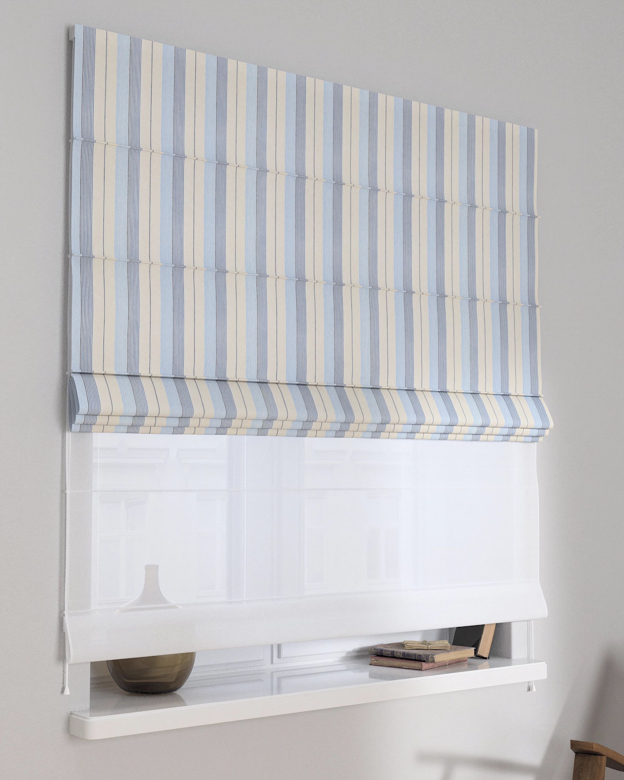 Raffrollo Duo 130x170cm Farbe blau Stoff strukturiert, gemustert