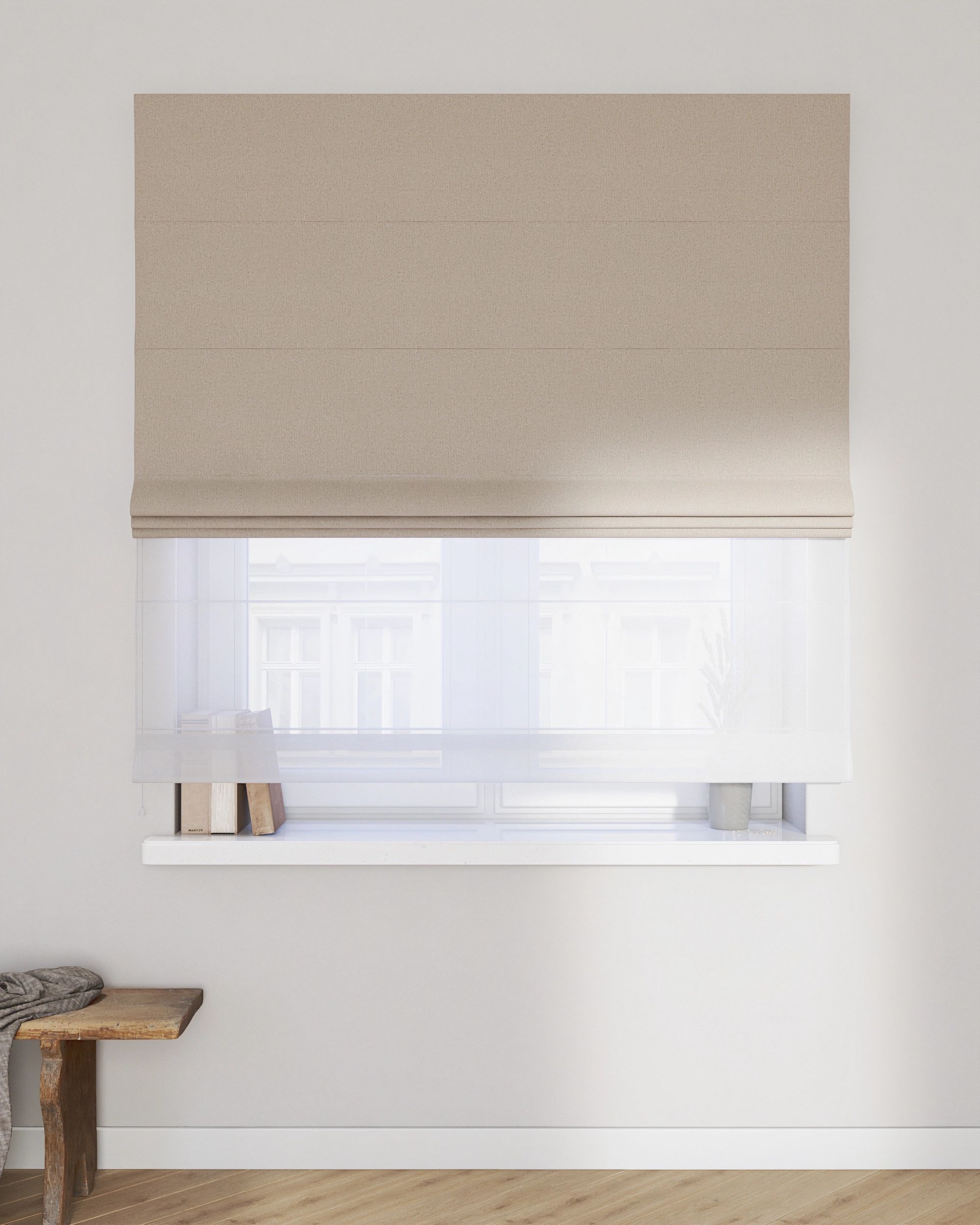 Raffrollo Duo 130x170cm Farbe beige Stoff strukturiert, verdunkelnd (hover)