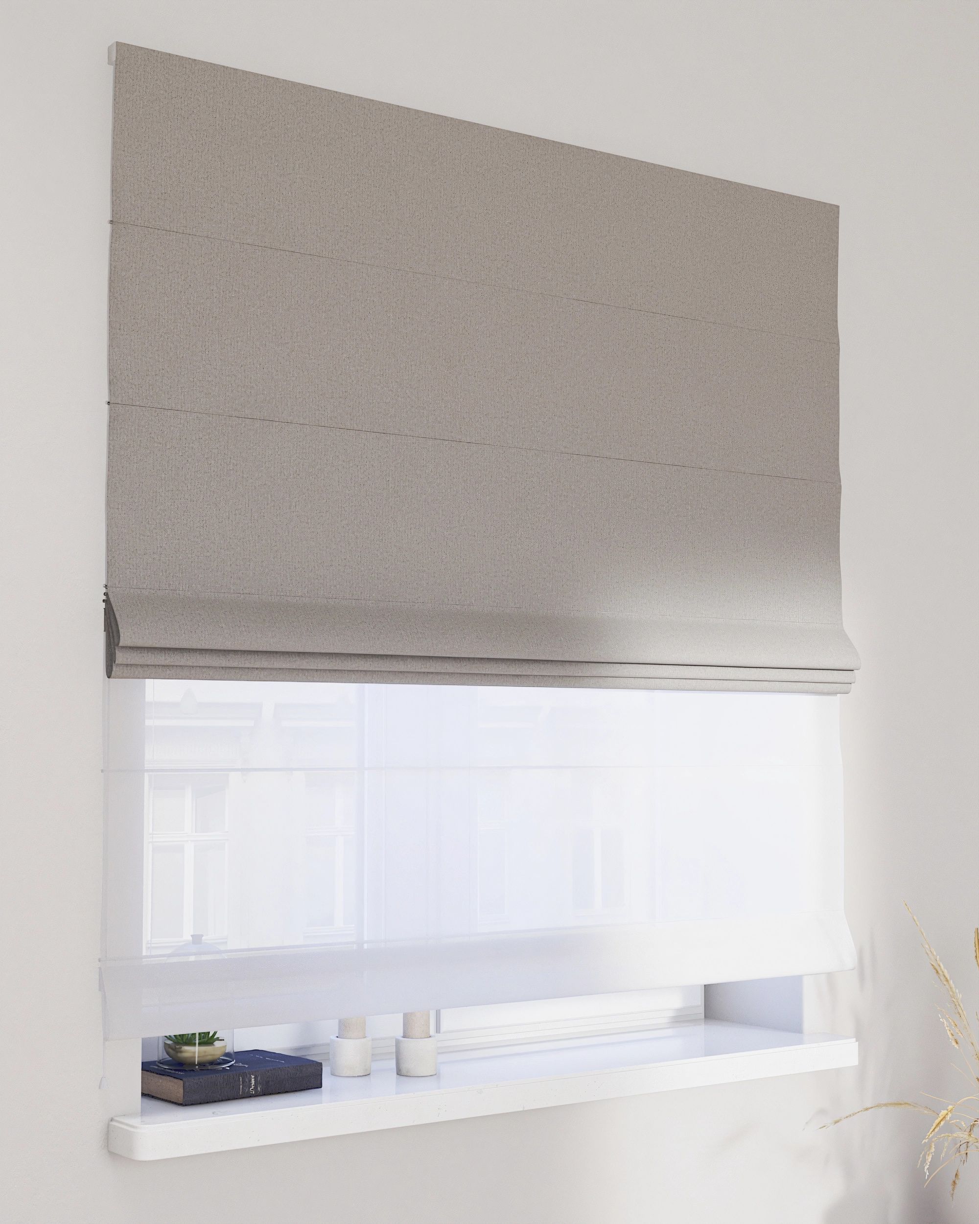 Raffrollo Duo 130x170cm Farbe grau Stoff strukturiert, verdunkelnd