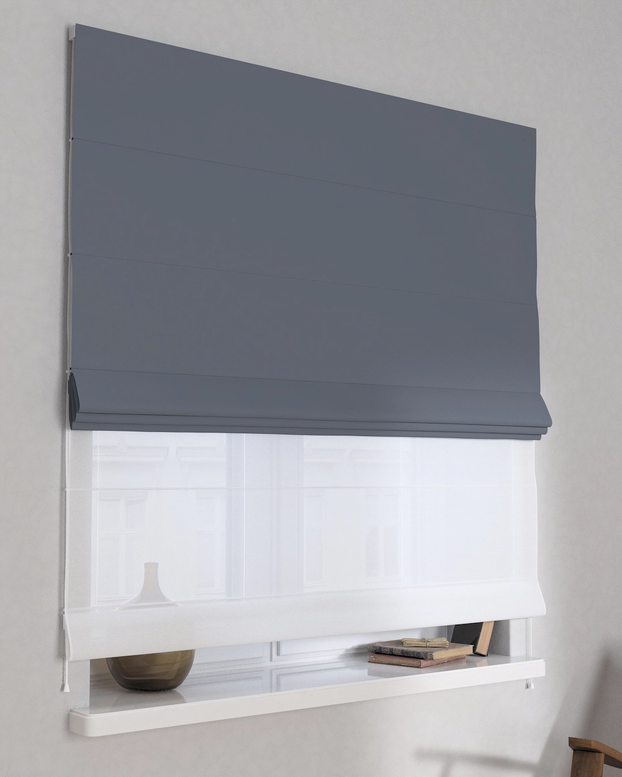 Raffrollo Duo 130x170cm Farbe grau Stoff verdunkelnd