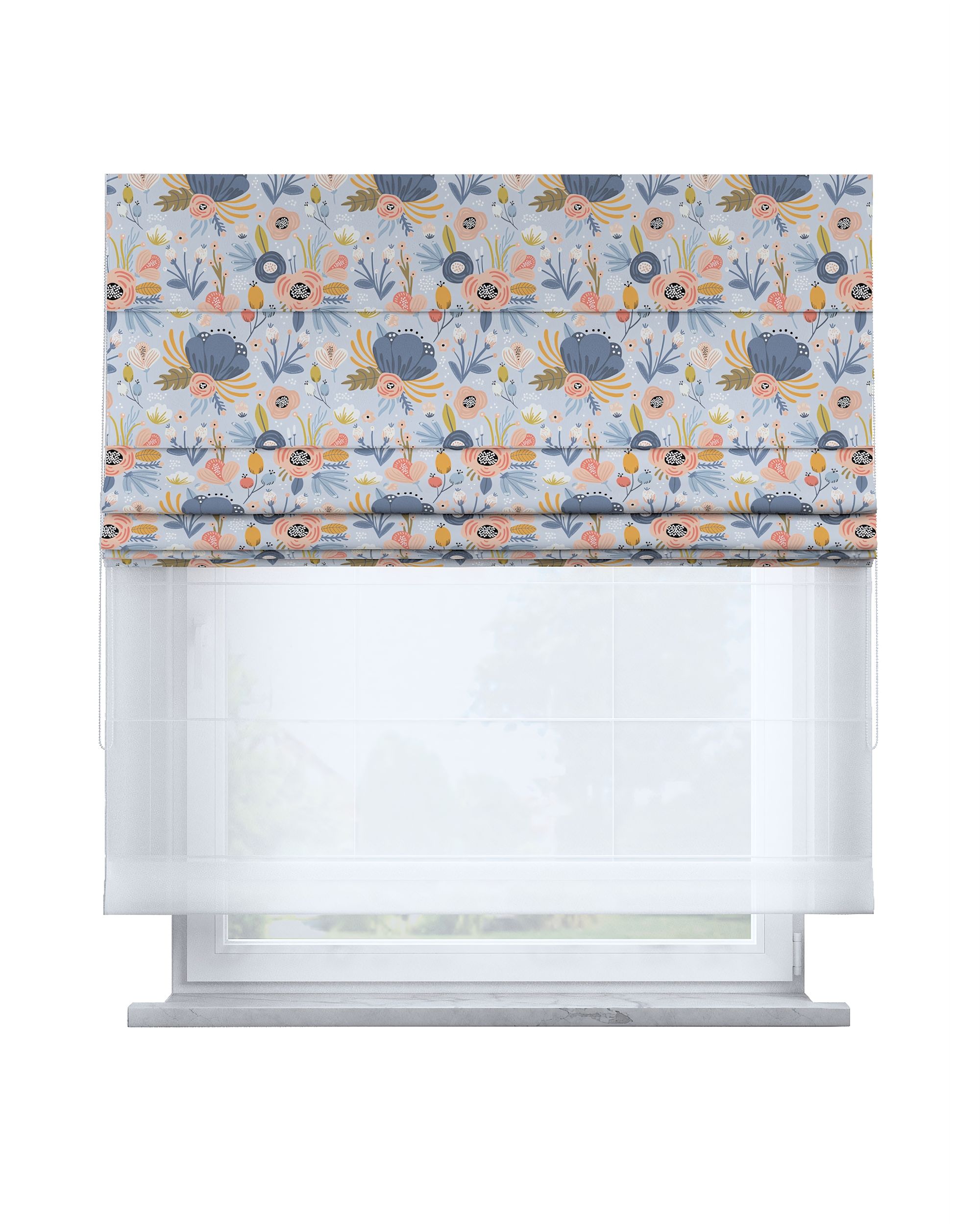 Raffrollo Duo 130x170cm Farbe blau Stoff gemustert