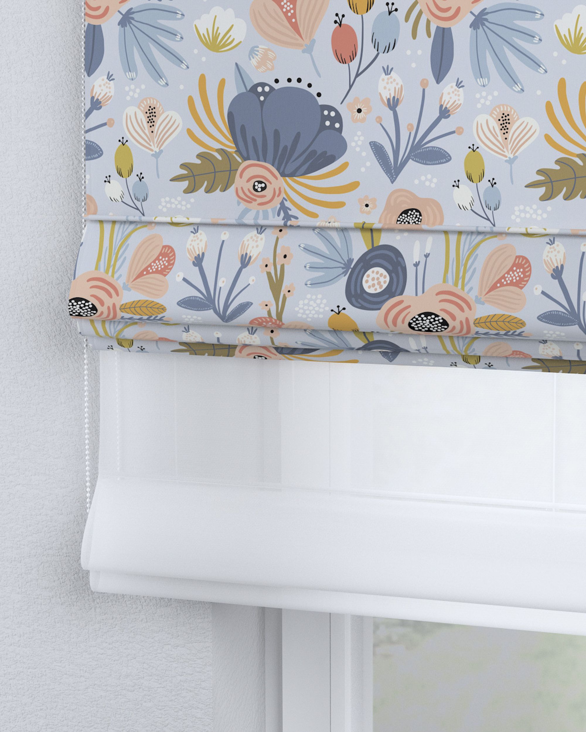 Raffrollo Duo 130x170cm Farbe blau Stoff gemustert (hover)