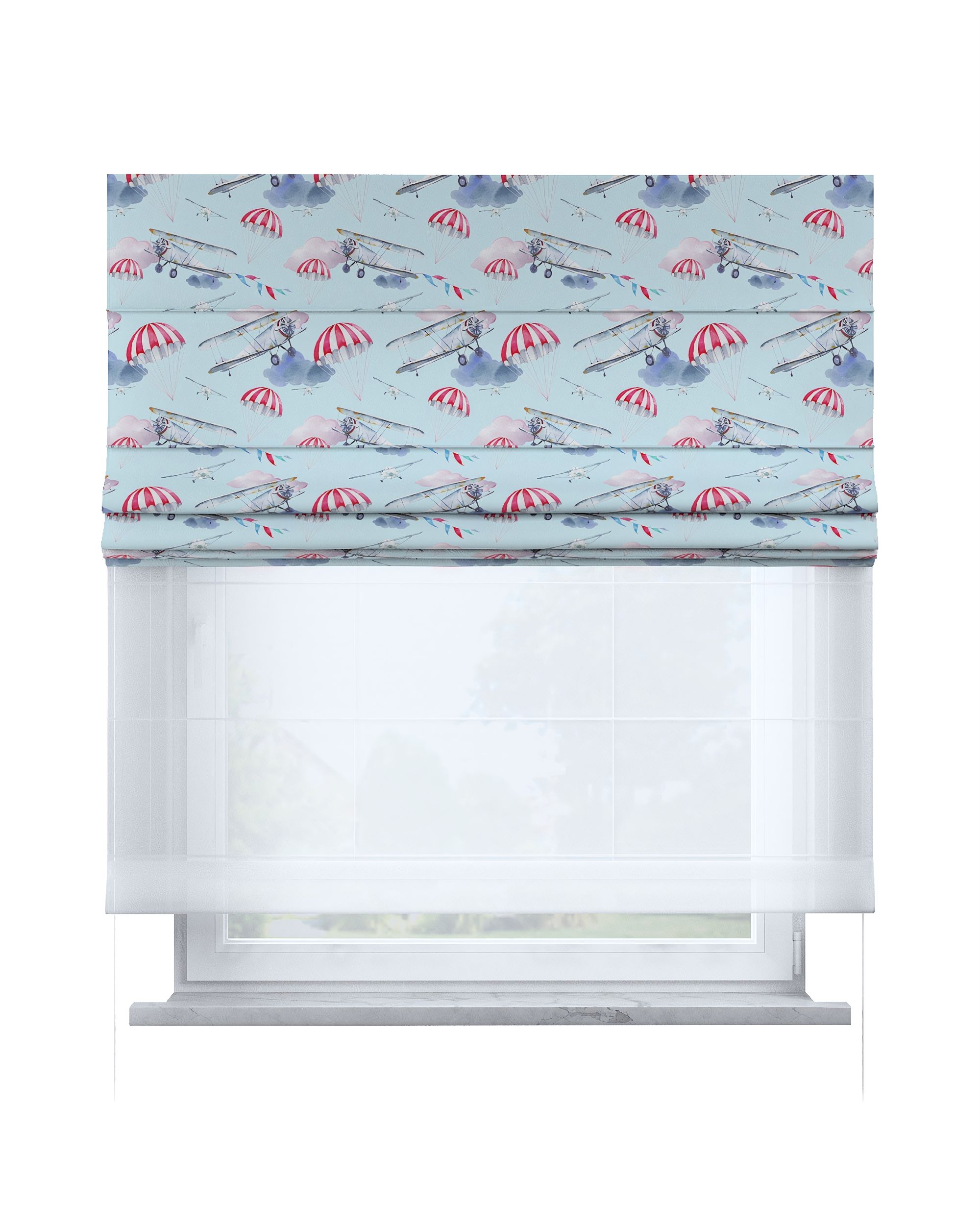 Raffrollo Duo 130x170cm Farbe blau Stoff gemustert