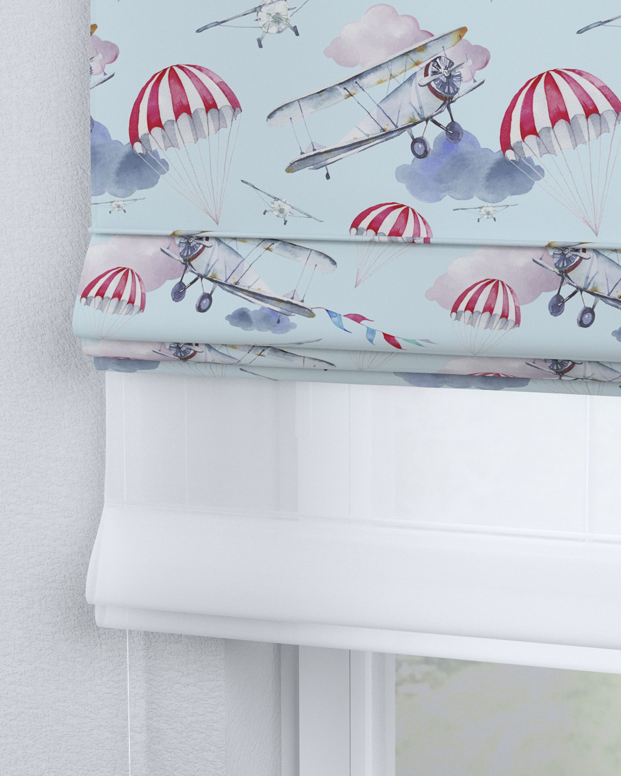 Raffrollo Duo 130x170cm Farbe blau Stoff gemustert (hover)