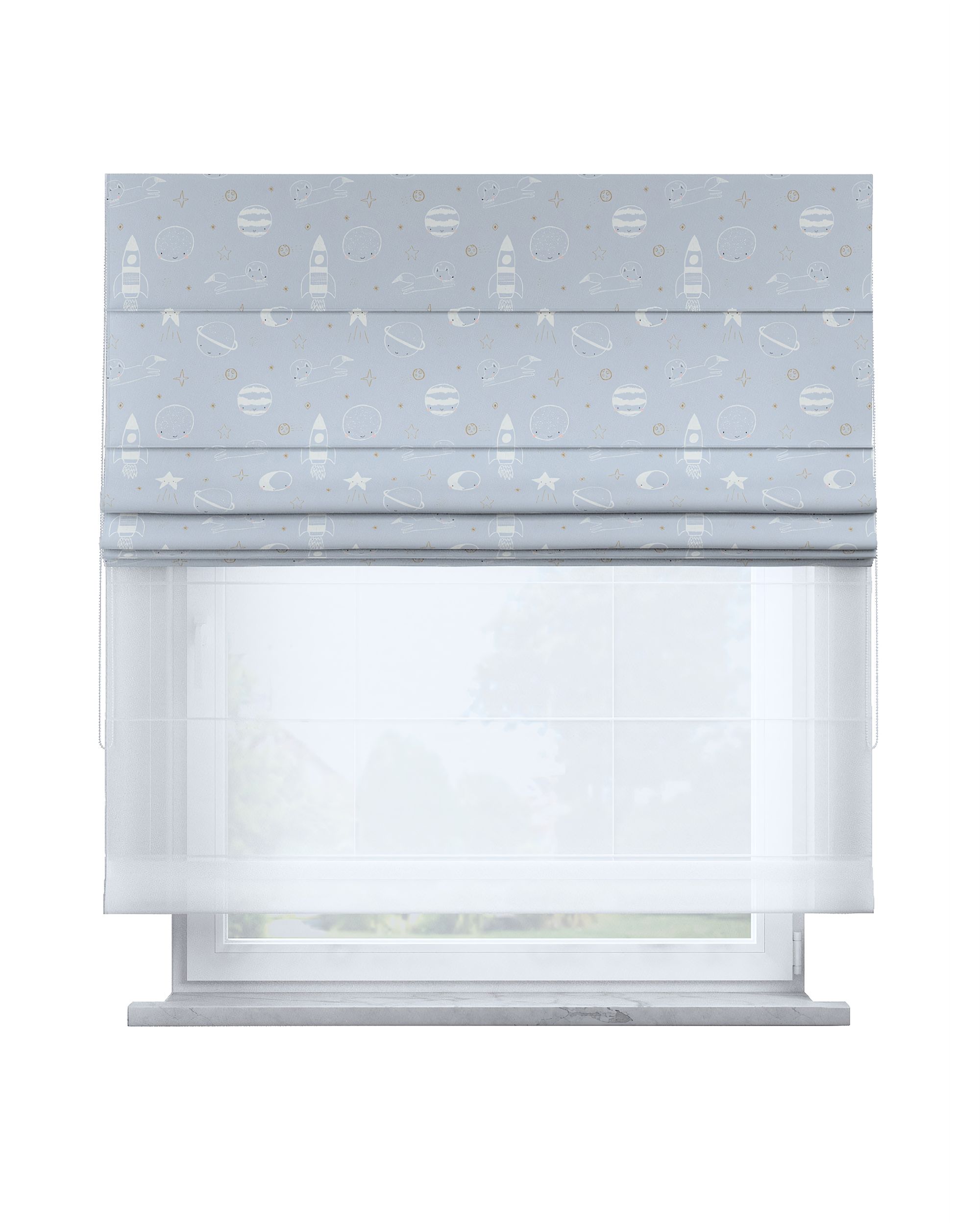 Raffrollo Duo 130x170cm Farbe blau Stoff gemustert