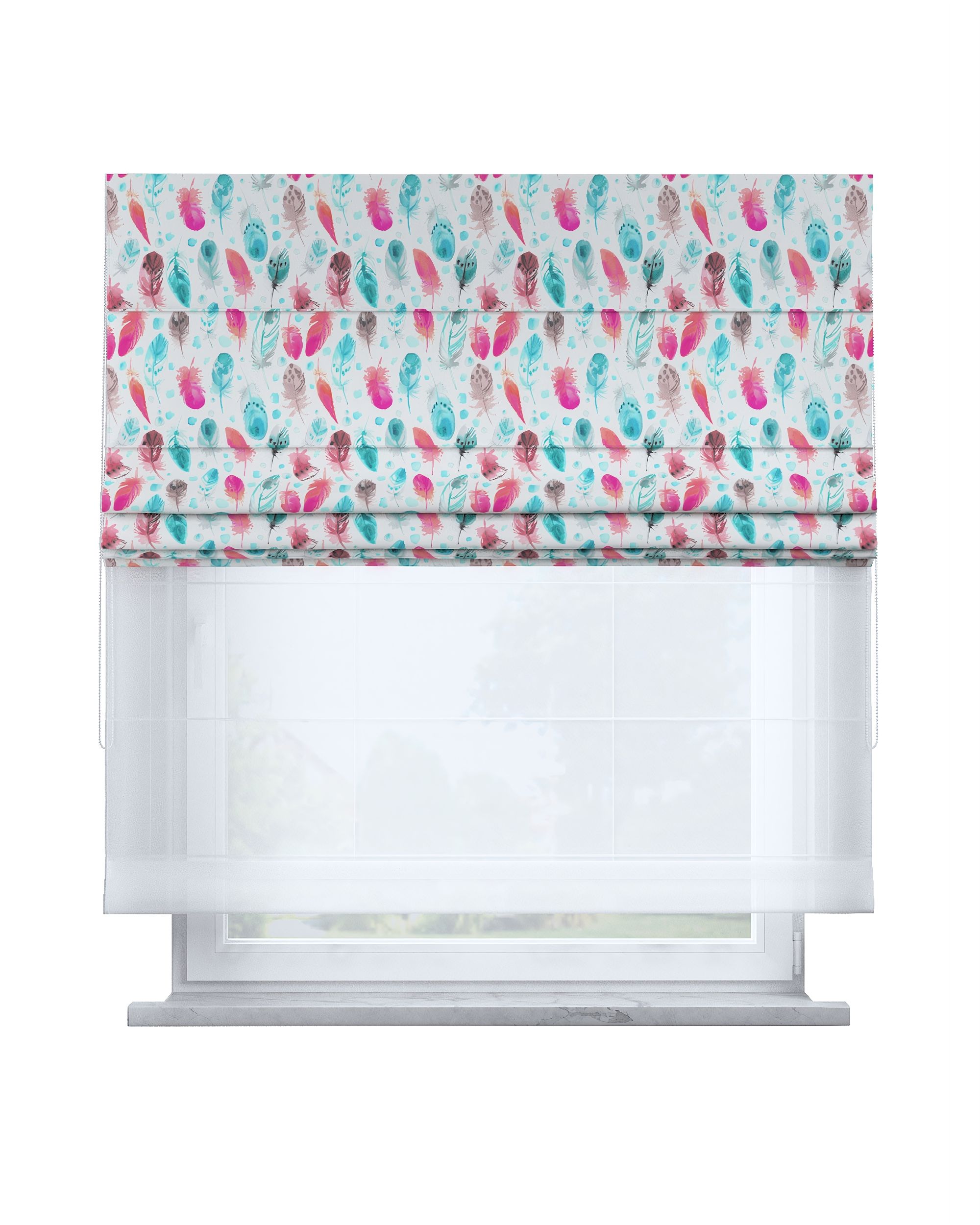 Raffrollo Duo 130x170cm Farbe blau Stoff gemustert