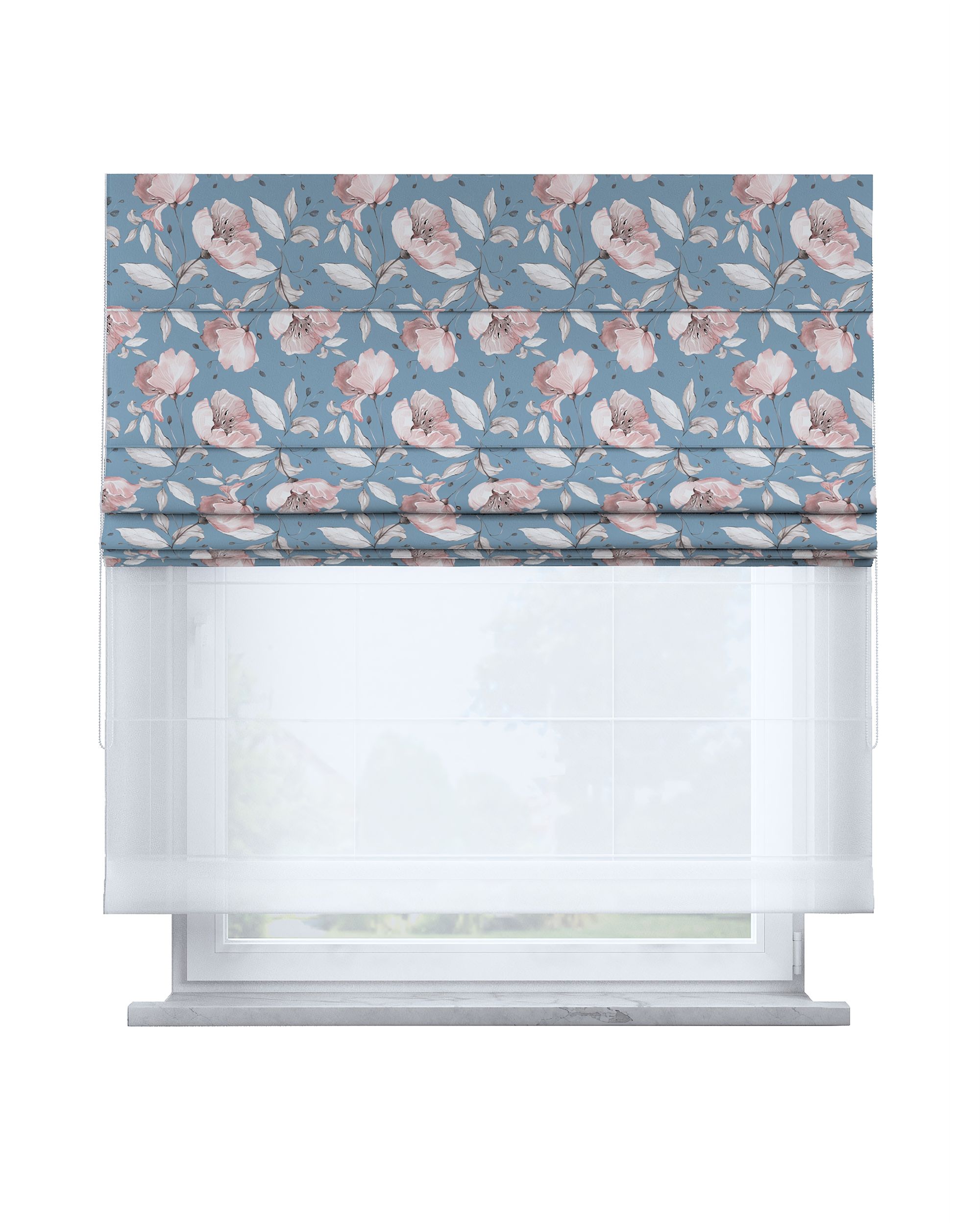 Raffrollo Duo 130x170cm Farbe blau Stoff gemustert
