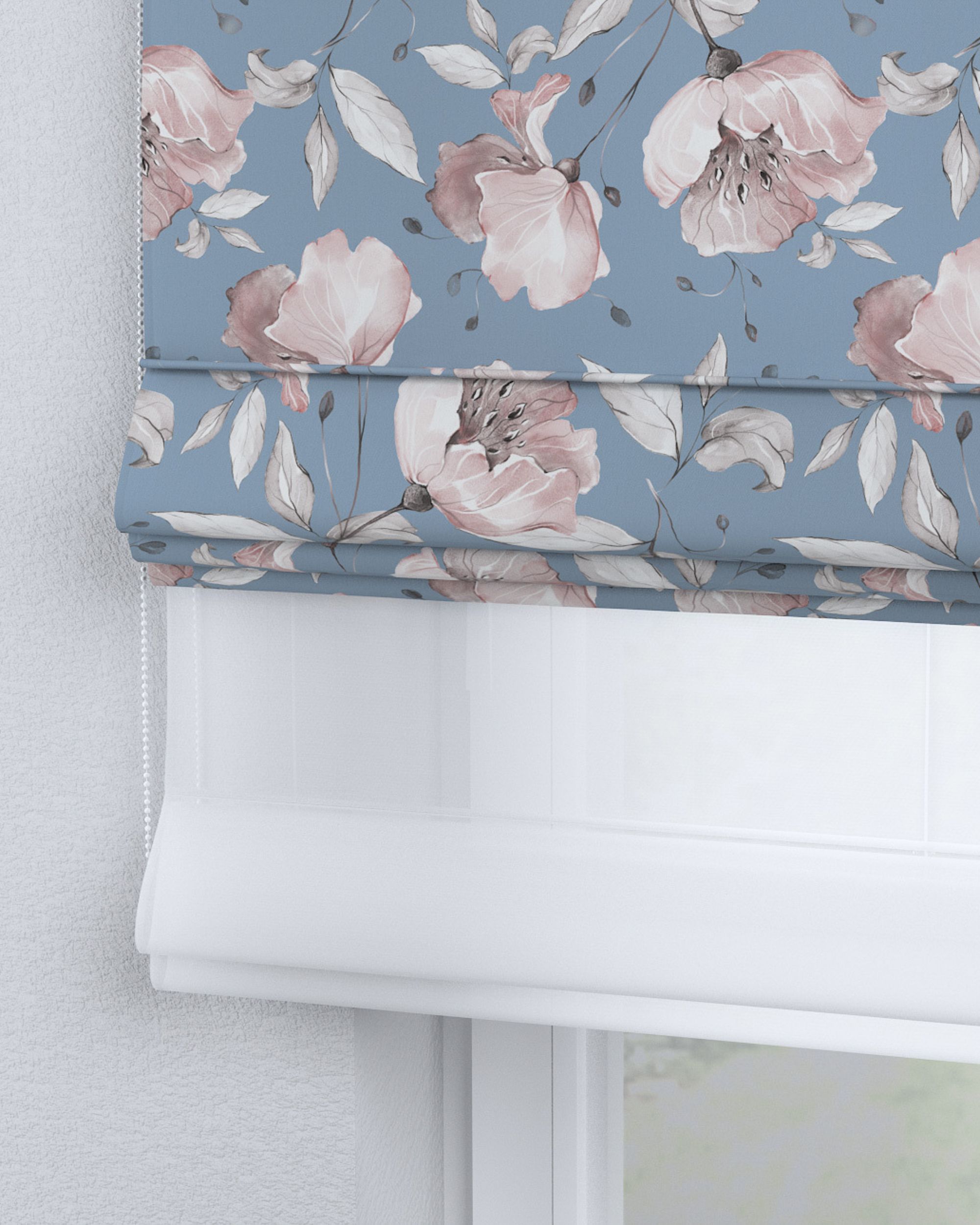 Raffrollo Duo 130x170cm Farbe blau Stoff gemustert (hover)