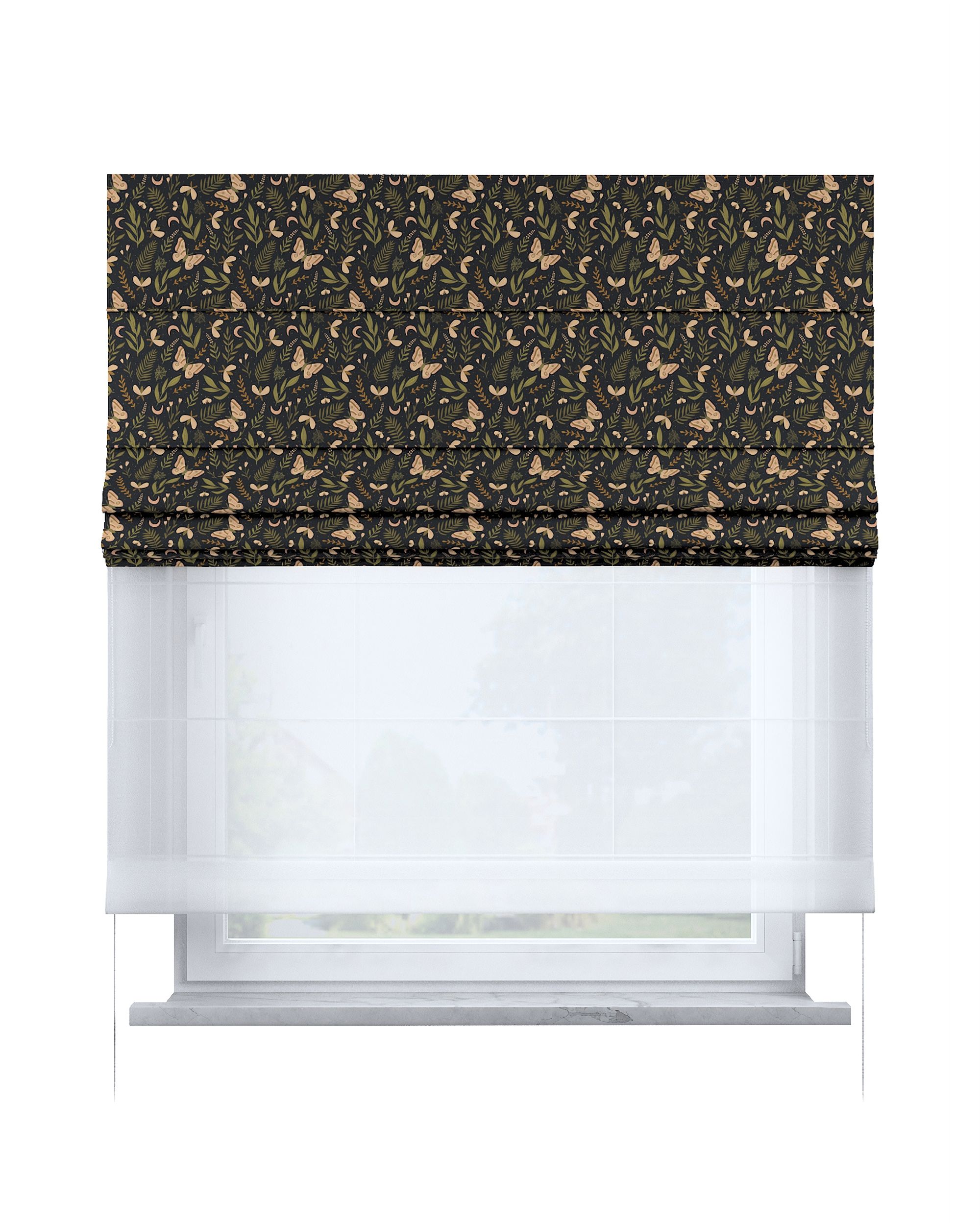Raffrollo Duo 130x170cm Farbe schwarz Stoff gemustert