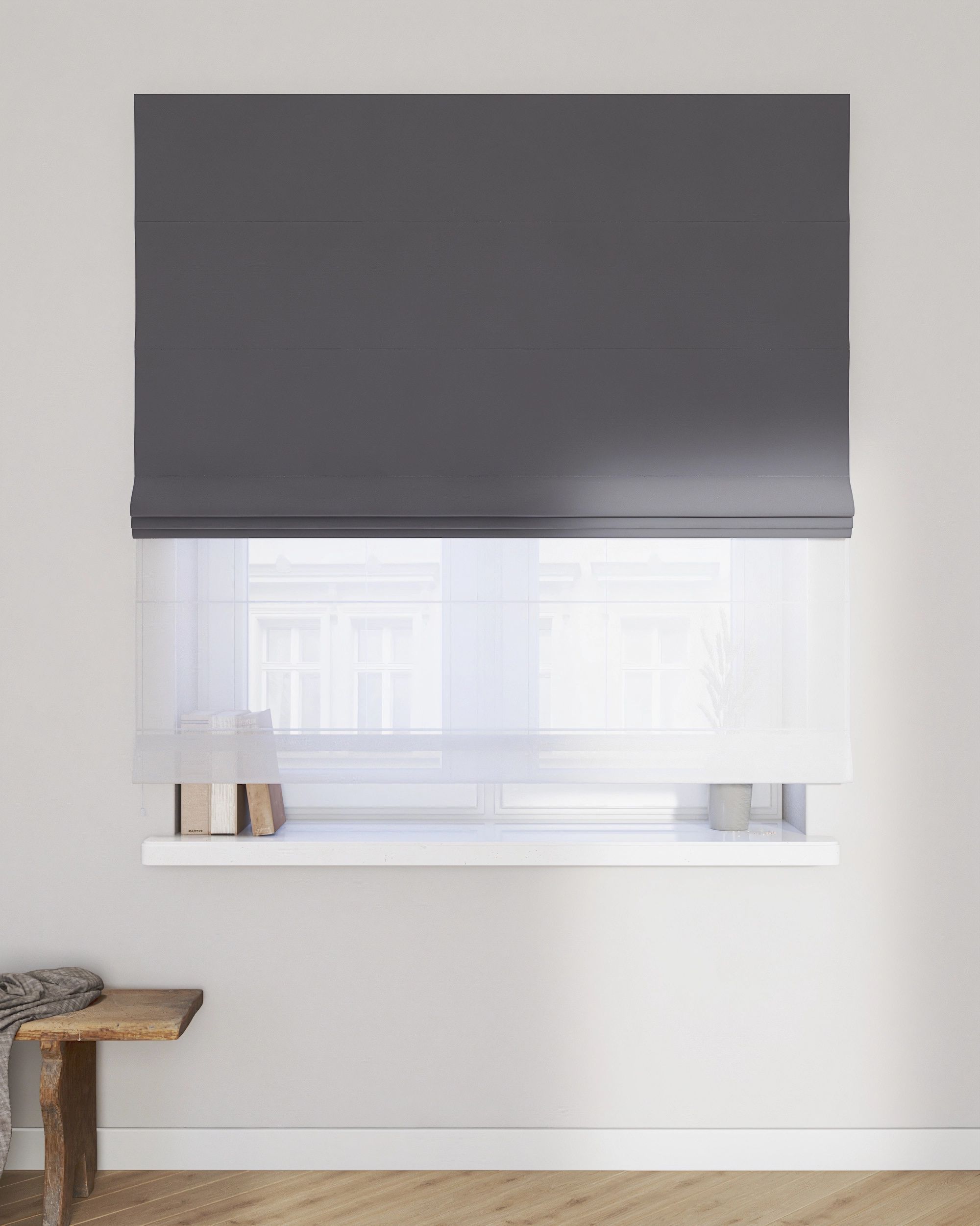 Raffrollo Duo 130x170cm Farbe grau Stoff glänzend, samt (hover)