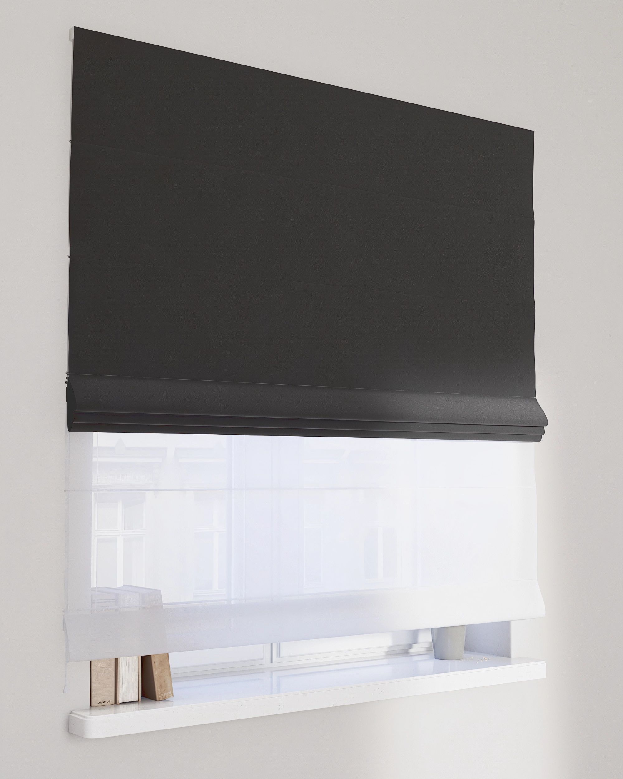 Raffrollo Duo 130x170cm Farbe schwarz Stoff glänzend, samt
