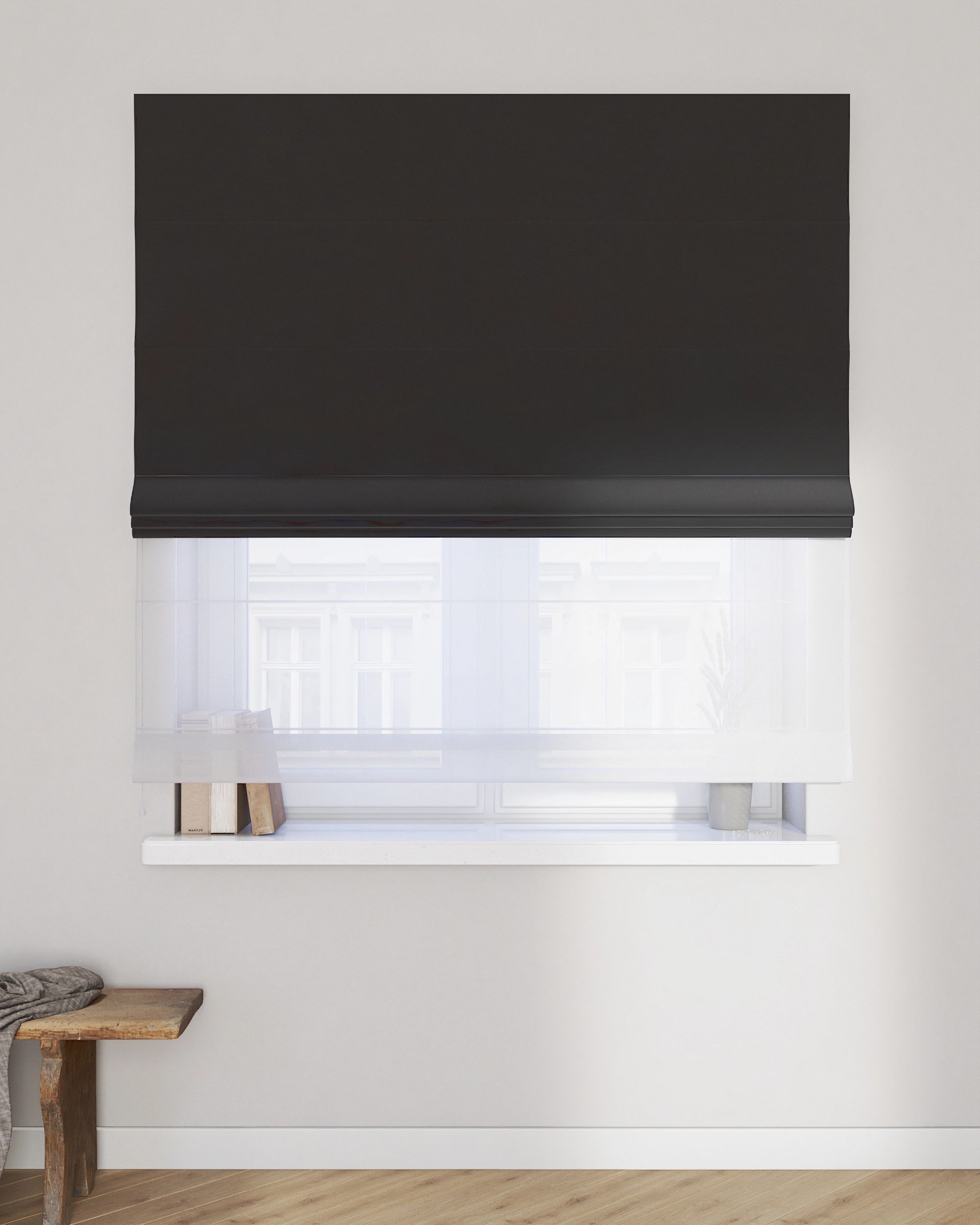 Raffrollo Duo 130x170cm Farbe schwarz Stoff glänzend, samt (hover)