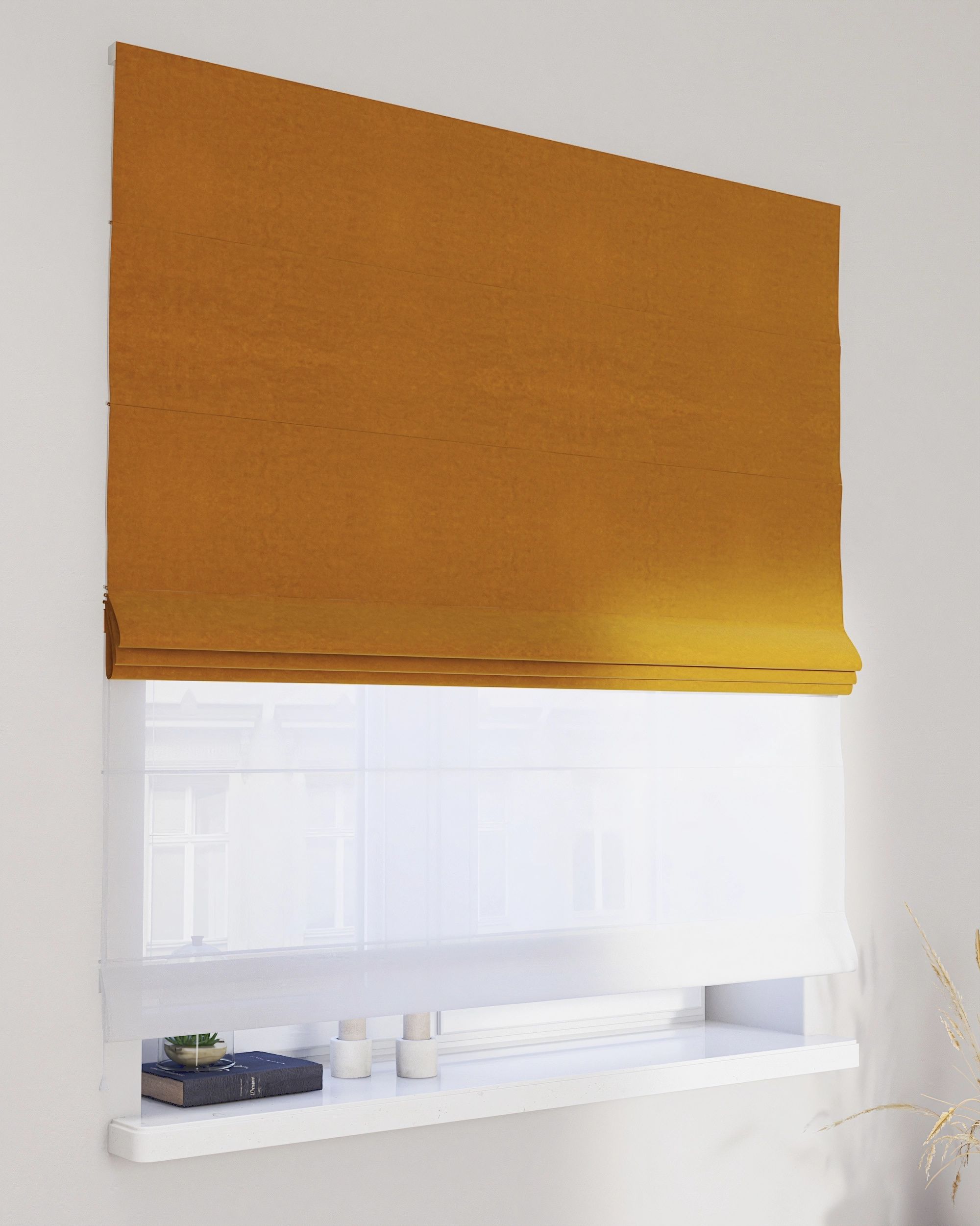 Raffrollo Duo 130x170cm Farbe gelb Stoff glänzend, samt