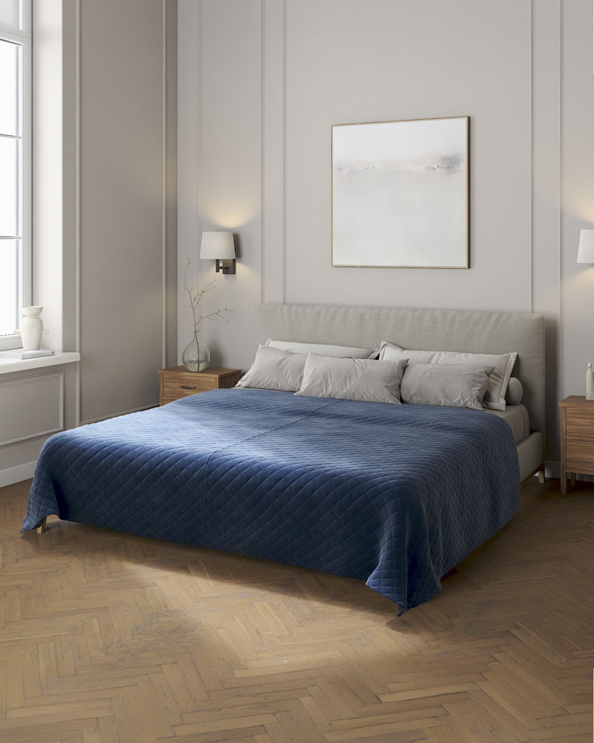 Tagesdecke Posh Velvet Farbe dunkelblau Stoff glänzend, samt